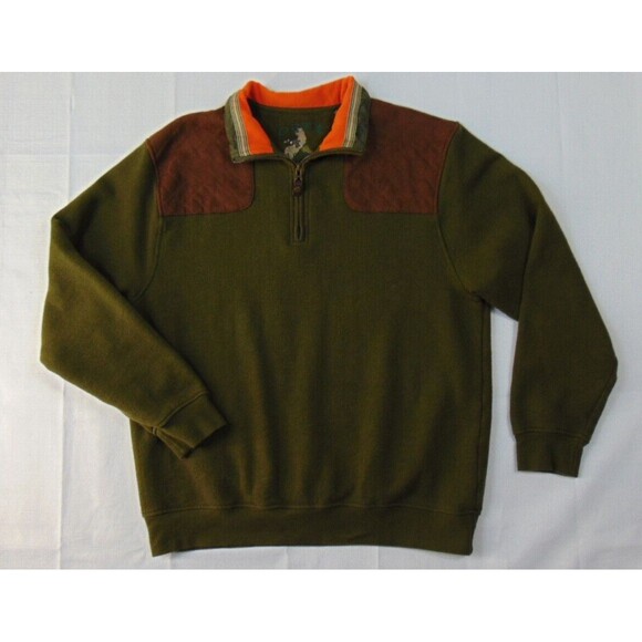 Orvis Sweater Mens Large  Green 1/4 Zip Pullover Preppy Outdoors Shooting Pads - Picture 1 of 10